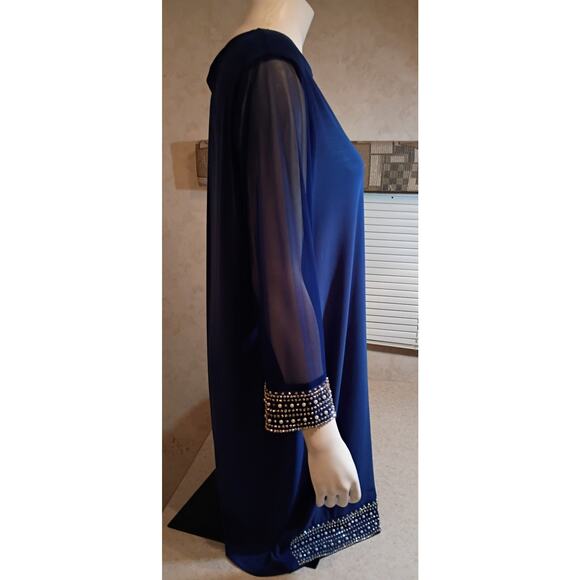 Tiana B Embellished Cobalt Blue Shift Dress XL Made USA Beaded Hem Classic Chic - Picture 9 of 11